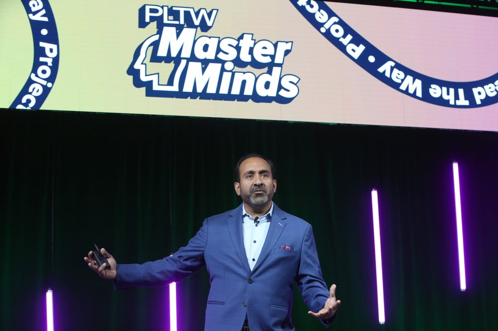 Keynote speaker Rohit Bhargava presenting at the PLTW MasterMinds Conference 2025
