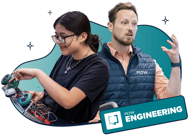 engineering student and instructor demonstrating hands-on advanced manufacturing and career-connected CTE education