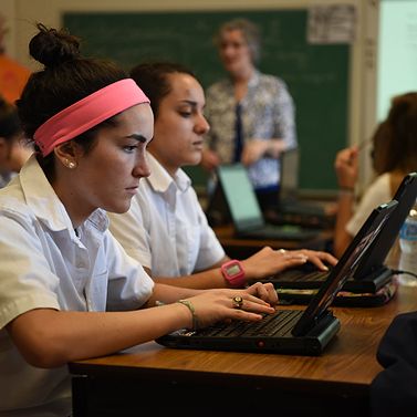 Student focusing on laptop