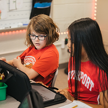 two PLTW Launch students working together 