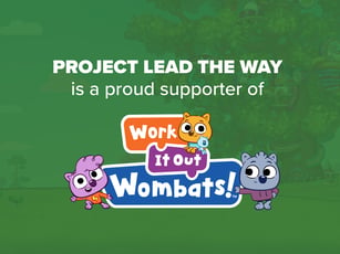 Project Lead The Way is a supporter of Work It Out Wombats announcement. Work It Out Wombats logo on a green background.